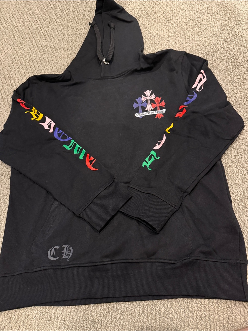 Chrome Hearts Cemetery Cross Pullover Hoodie with Multicolor Sleeve Prints